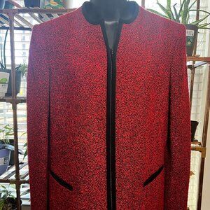 Vintage Rafael Red Black Boucle Zip Up Blazer Jacket Womens Size 6